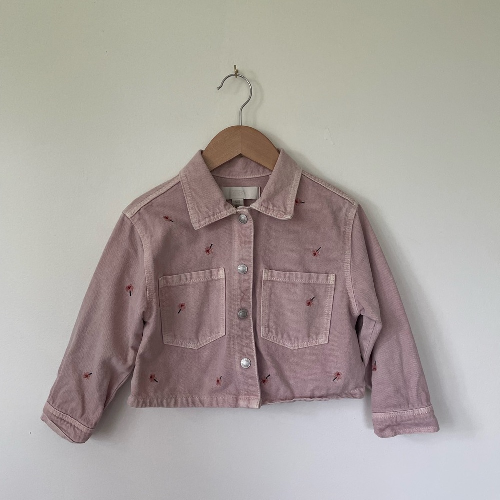 Zara Pink Embroidered Crop Jacket